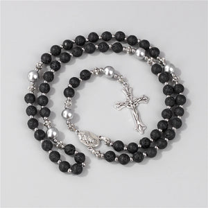 6mm Beads Rosary Bracelet Natural Stone Jesus Cross Charm