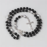 6mm Beads Rosary Bracelet Natural Stone Jesus Cross Charm