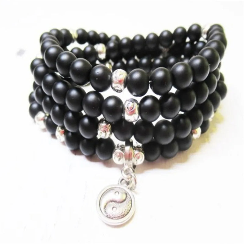 6mm Agate 108 Beads Pendant Bracelet Spirituality Ruyi Lucky Pray Unisex Cuff