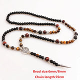 6mm Tiger's Eye Stone Long Necklace For Men