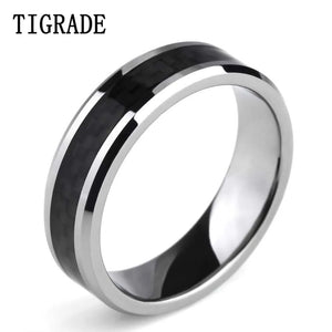 6mm Carbon Fiber Inlay Tungsten Carbide Ring High Polished Wedding Band
