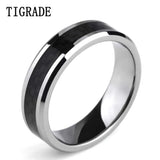 6mm Carbon Fiber Inlay Tungsten Carbide Ring High Polished Wedding Band