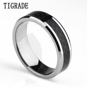 6mm Carbon Fiber Inlay Tungsten Carbide Ring High Polished Wedding Band