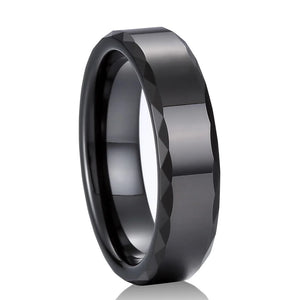6mm Tungsten Carbide Wedding Rings Beveled Faceted Edges US Size 6-12