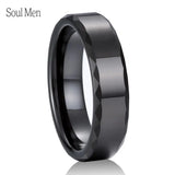 6mm Tungsten Carbide Wedding Rings Beveled Faceted Edges US Size 6-12