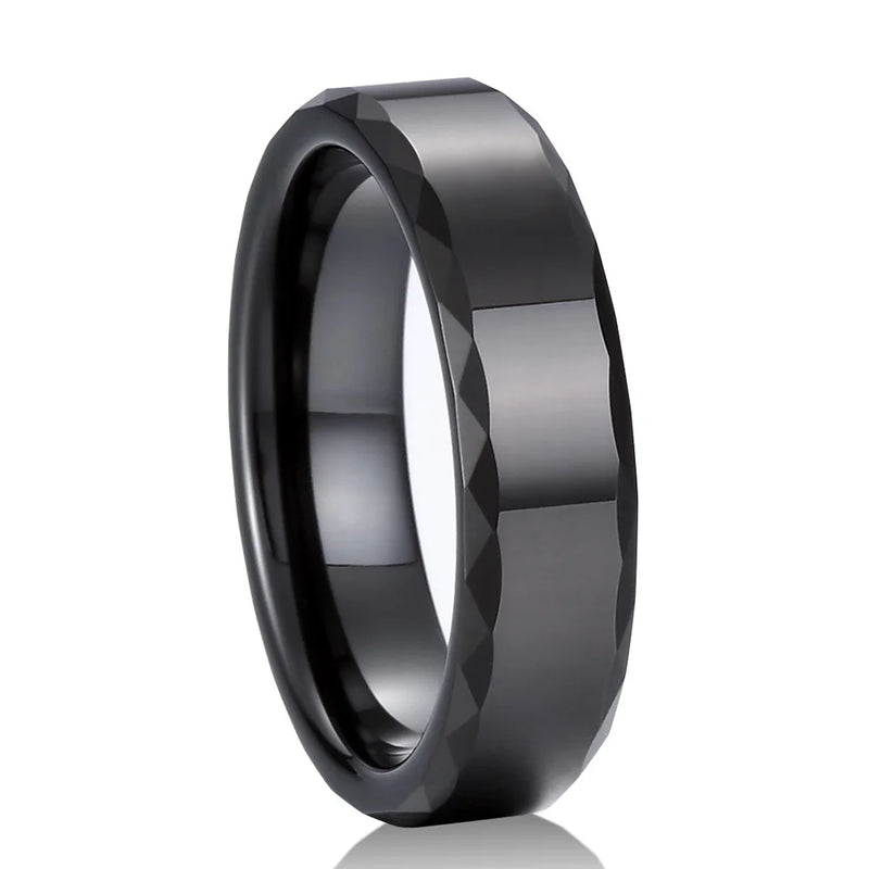 6mm Tungsten Carbide Wedding Rings Beveled Faceted Edges US Size 6-12