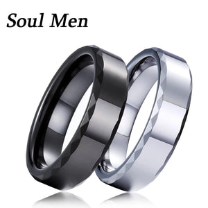 6mm Tungsten Carbide Wedding Rings Beveled Faceted Edges US Size 6-12