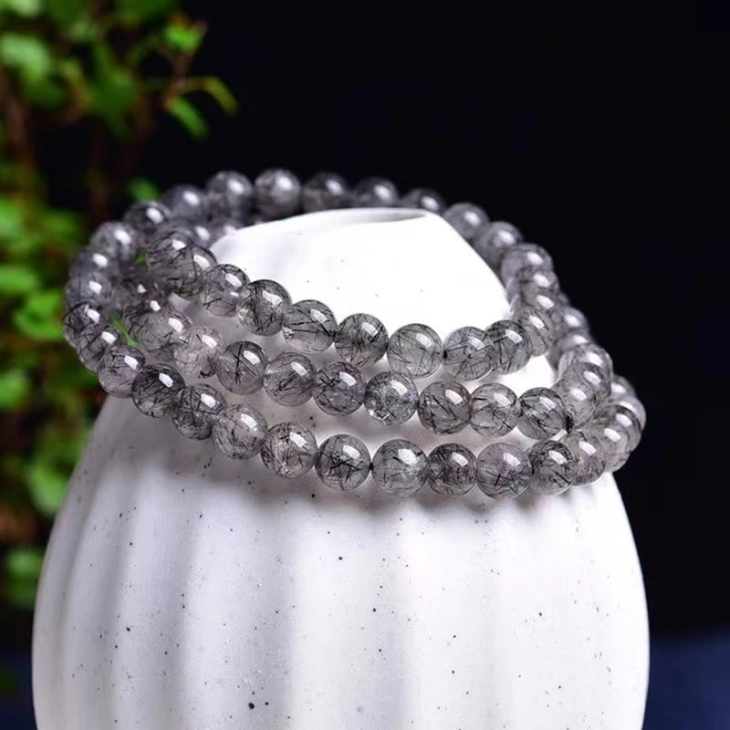 6mm Hair Natural Crystal Bracelet Stone Three Circle Bracelets Women Gift