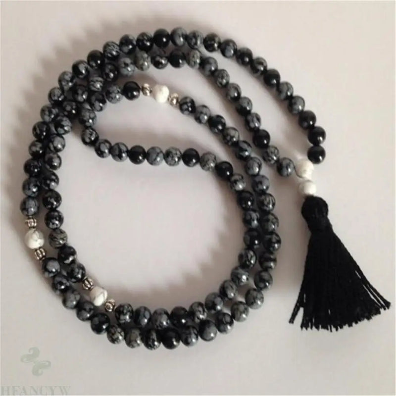 6mm Snowstone 108 Bead Tassel Stretch Bracelet