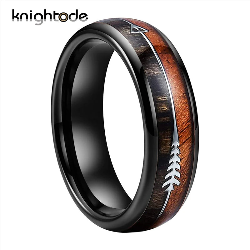 6mm Tungsten Wedding Band Stainless Steel Arrow Inlay Ring