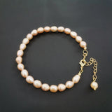 6mm Natural Oval Freshwater Pearls Bracelet 14K Filled Chain Hand Pink Pearl