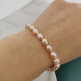 6mm Natural Oval Freshwater Pearls Bracelet 14K Filled Chain Hand Pink Pearl
