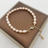 6mm Natural Oval Freshwater Pearls Bracelet 14K Filled Chain Hand Pink Pearl