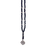 Vintage Stone Beaded Necklace with Compass Pendant for Men