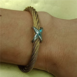 6mm High Stainless Steel Punk Cross Cable Wire Bangle Bracelet