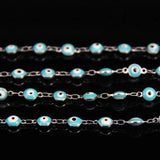 6mm Copper Plated Silver Rosary Chain Sky Eye Lampwork Beaded