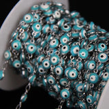 6mm Copper Plated Silver Rosary Chain Sky Eye Lampwork Beaded