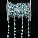 6mm Copper Plated Silver Rosary Chain Sky Eye Lampwork Beaded