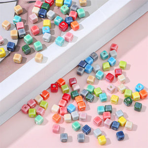 6mm Cream Square Ceramic Beads DIY Beads Jewelry Material Accessories