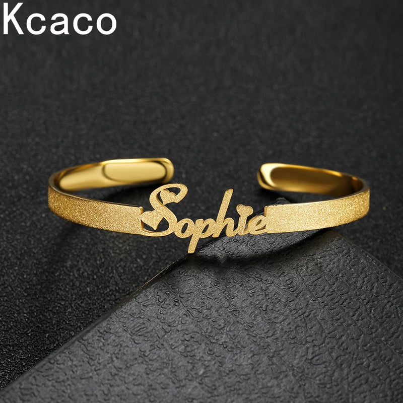 6mm Stainless Steel Name Bracelet - Adjustable Plated Bangle for Women Men
