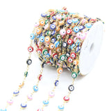 6mm Evil Eye Style Rosary Chains with Beaded Glass Flat Coin Beads