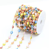 6mm Evil Eye Style Rosary Chains with Beaded Glass Flat Coin Beads