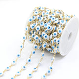 6mm Evil Eye Style Rosary Chains with Beaded Glass Flat Coin Beads