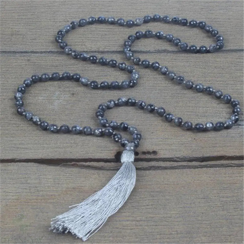 6mm Faceted Sparkle 108 Bead Tassel Necklace Buddhism Meditation