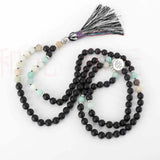 6mm Amazonite Agate Silver Necklace 108 Knot Beaded Tassel Healing Chakras