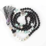 6mm Amazonite Agate Silver Necklace 108 Knot Beaded Tassel Healing Chakras