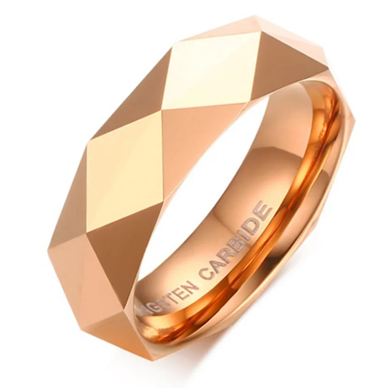 6mm Tungsten Carbide Steel Rhombus Cut Band Ring Color/Rose Rings Women Wedding