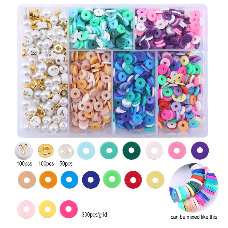6mm Flat Clay Beads Set With Pearl Letter Beads