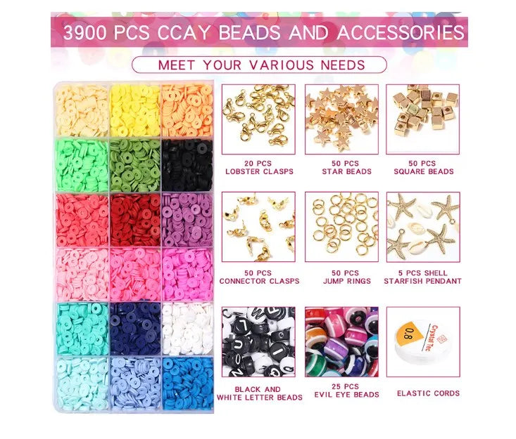 6mm Flat Round Polymer Clay Beads Kit for DIY Bracelet Making