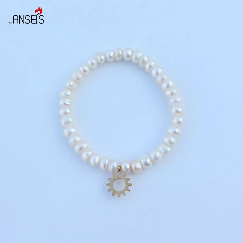 6mm Freshwater Pearls Bracelet, Stainless Steel Girl Charm Jewelry
