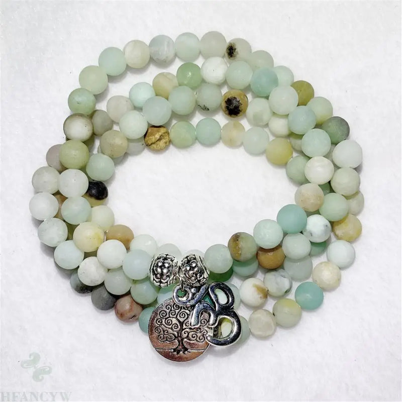 6mm Frosted Amazonite Tree of Life Bracelet Buddhism Meditation