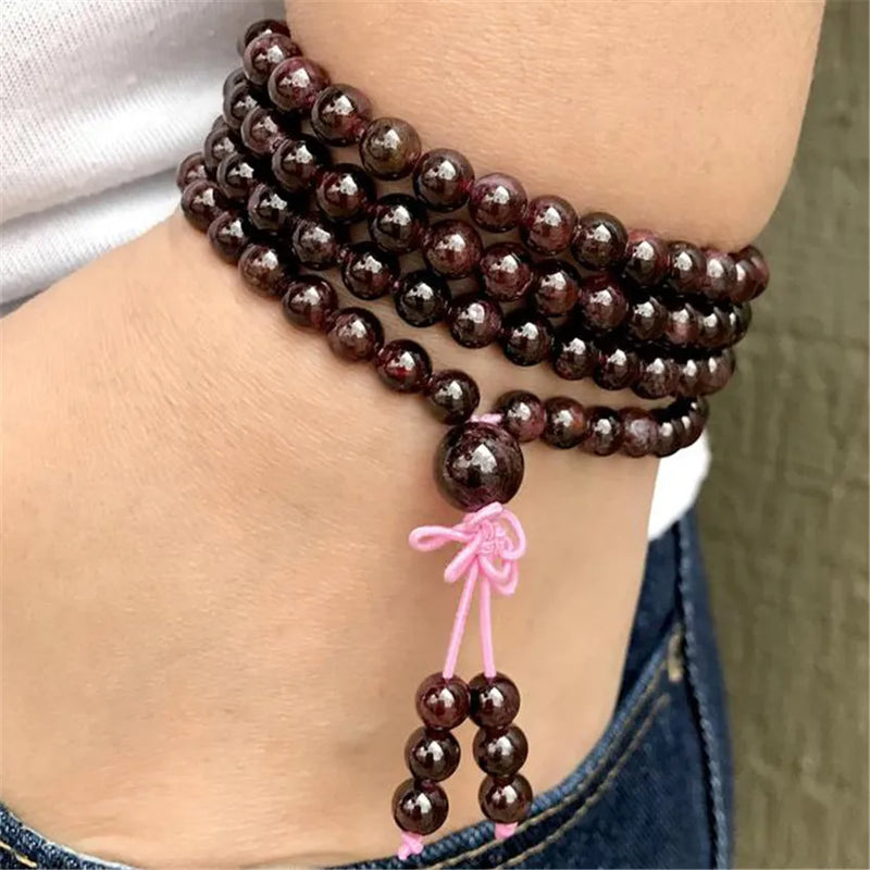 6mm Garnet Stone 108 Beads Tassel Necklace Bracelet Prayer Spirituality