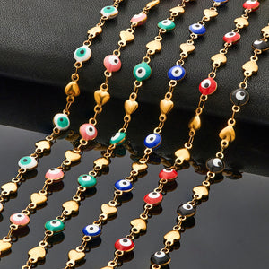 6mm Evil Eye Stainless Steel Chain Necklace for Women Enamel Jewelry
