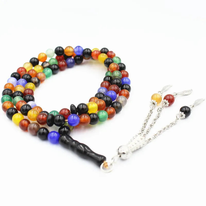 6mm Islamic Tasbih Muslim 33 Prayer Bracelet Natural Stone Agates