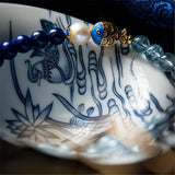 Lapis Lazuli Aquamarine Beads Bracelet Enamel Fish Cloisonne Jewelry