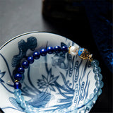 Lapis Lazuli Aquamarine Beads Bracelet Enamel Fish Cloisonne Jewelry