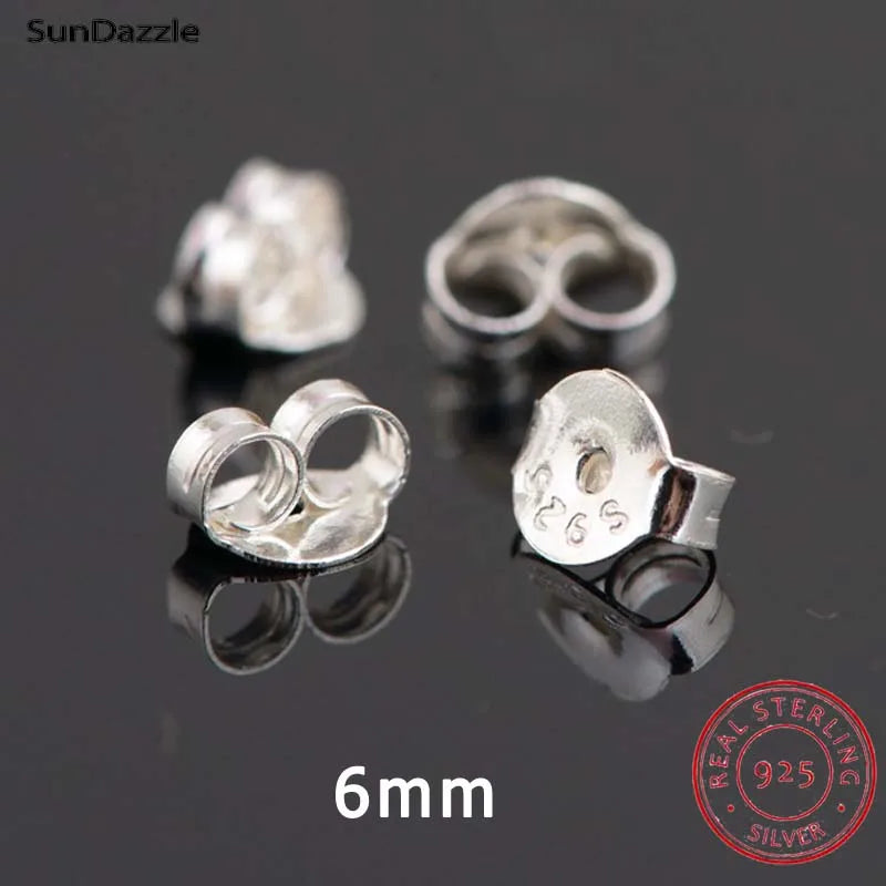 6mm Solid 925 Sterling Silver Earring Backs Round Ear Plugs