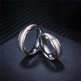 6mm Matt Surface Wedding Rings CZ Stones Stainless Steel Couple Cut-off