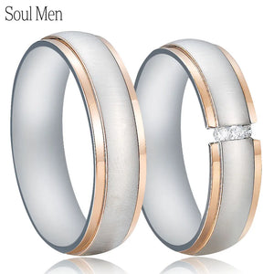6mm Matt Surface Wedding Rings CZ Stones Stainless Steel Couple Cut-off