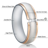 6mm Matt Surface Wedding Rings CZ Stones Stainless Steel Couple Cut-off