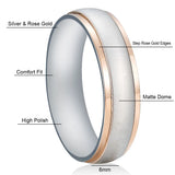 6mm Matt Surface Wedding Rings CZ Stones Stainless Steel Couple Cut-off