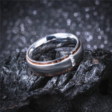 6mm Matt Surface Wedding Rings CZ Stones Stainless Steel Couple Cut-off
