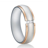6mm Matt Surface Wedding Rings CZ Stones Stainless Steel Couple Cut-off