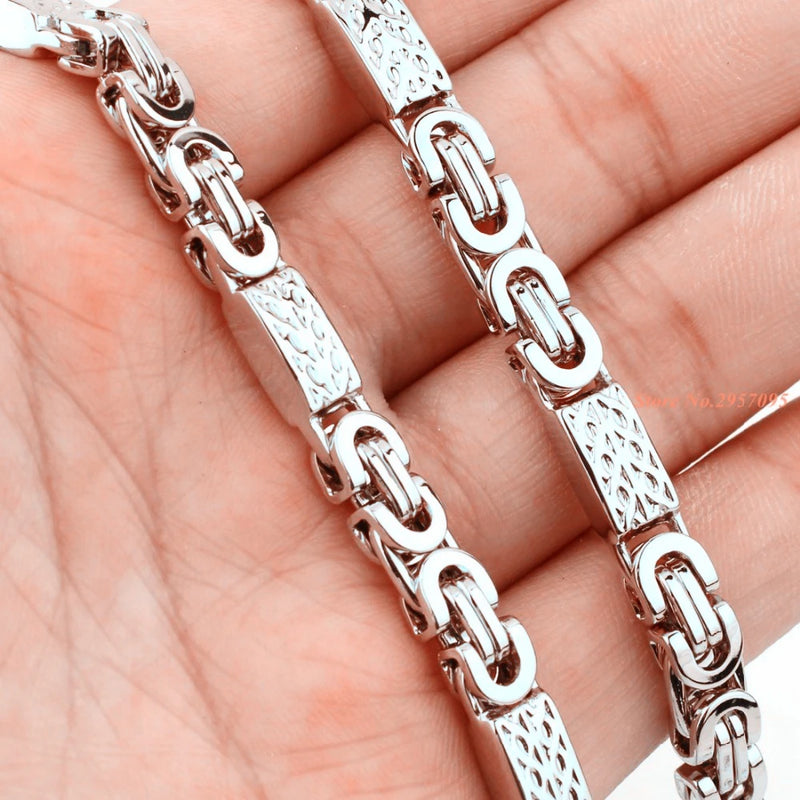 6mm Men's Silver Byzantine Steel Chain Necklace