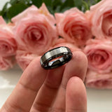 6mm Tungsten Wedding Ring Brushed Finish Plated Beveled Edges Band