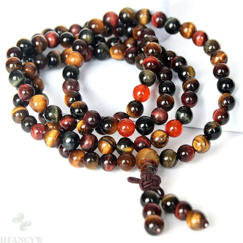 6mm Tiger Eye 108 Bead Pendant Bracelet - Multi-Color